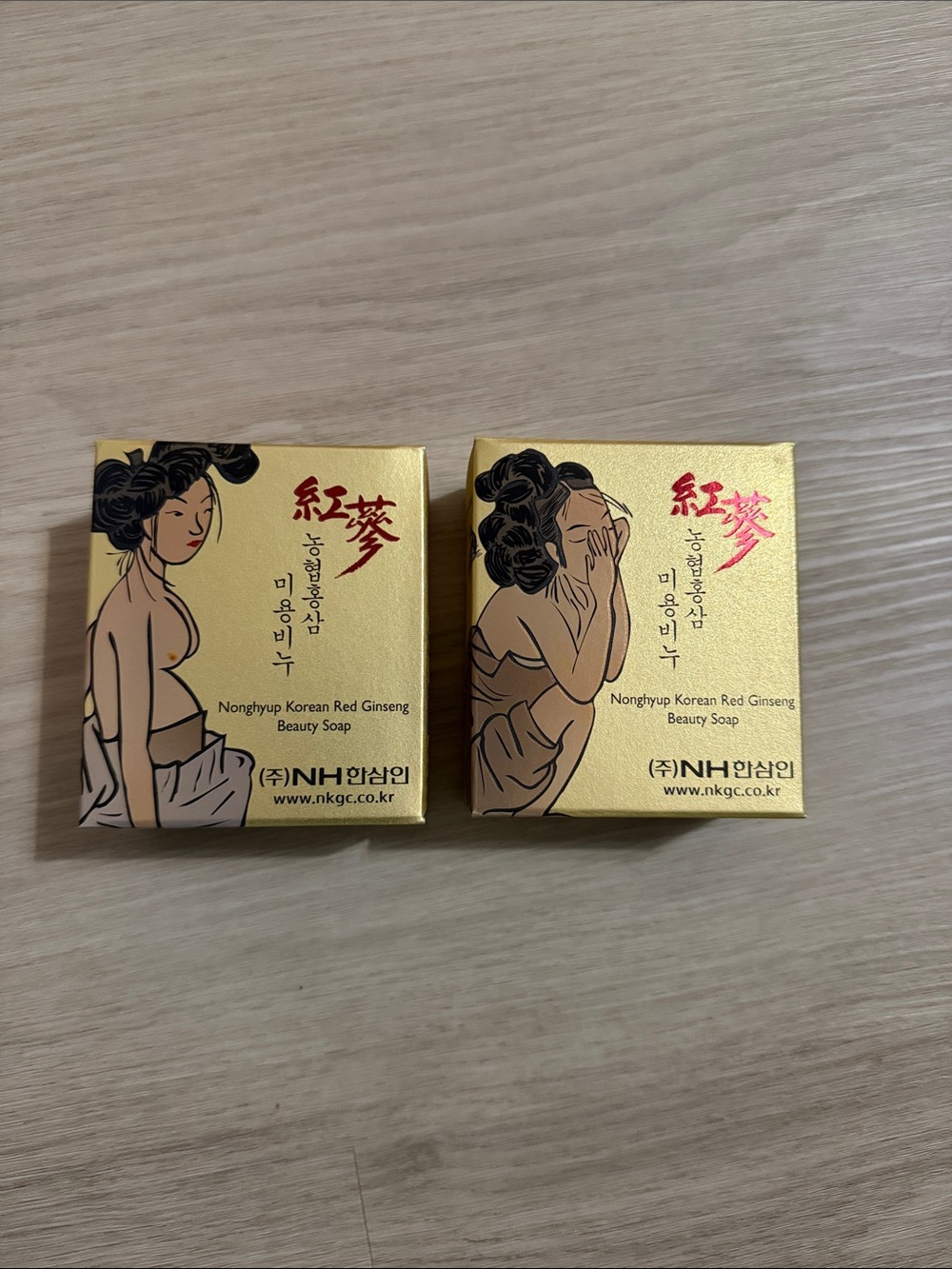 2 Bars of Soap: Nonghyup Korean Red Ginseng Beauty Soap - Gold Packaging